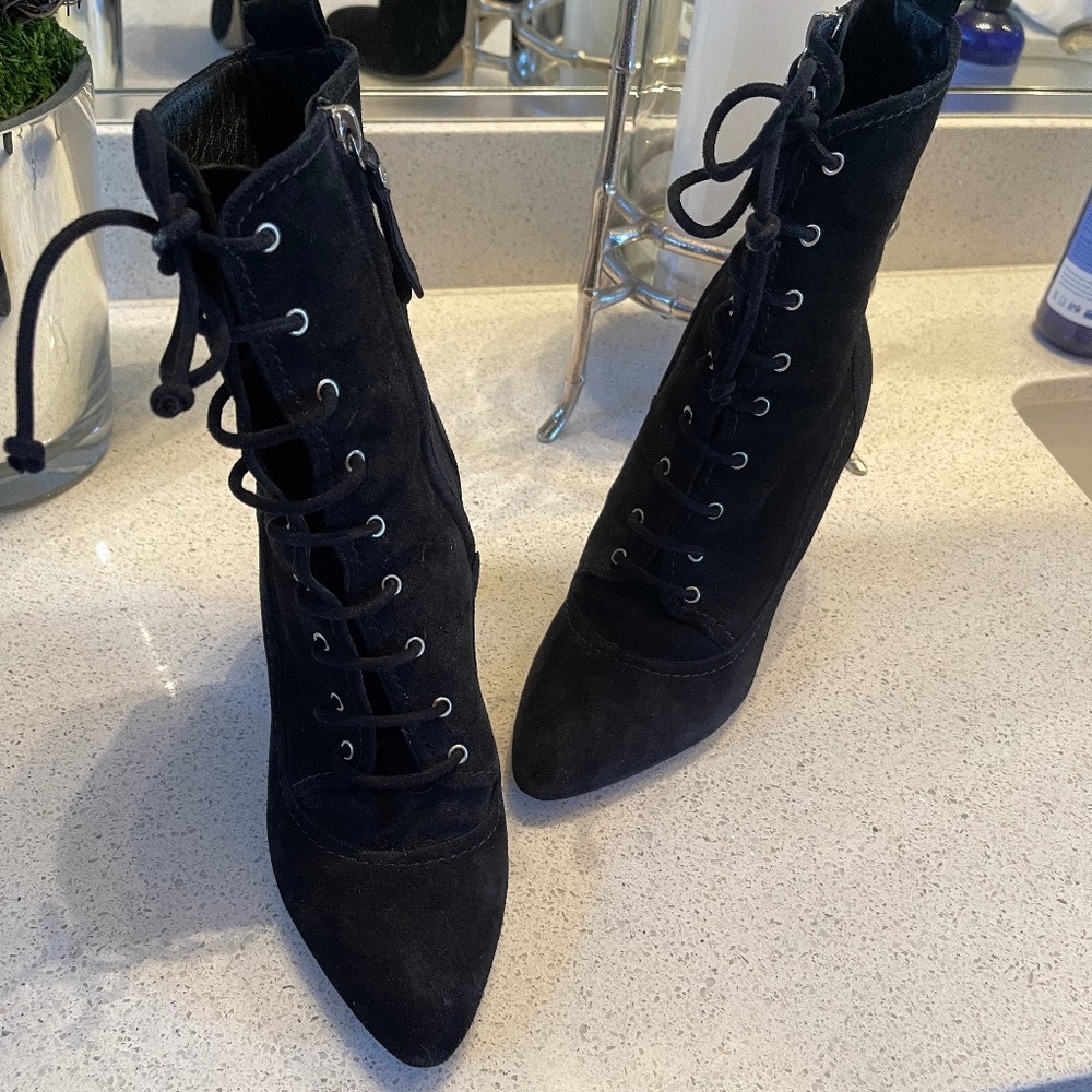 M.Gemi Annata Black Suede High Heeled Boot Lace Up Ankle Booties - Picture 3 of 15